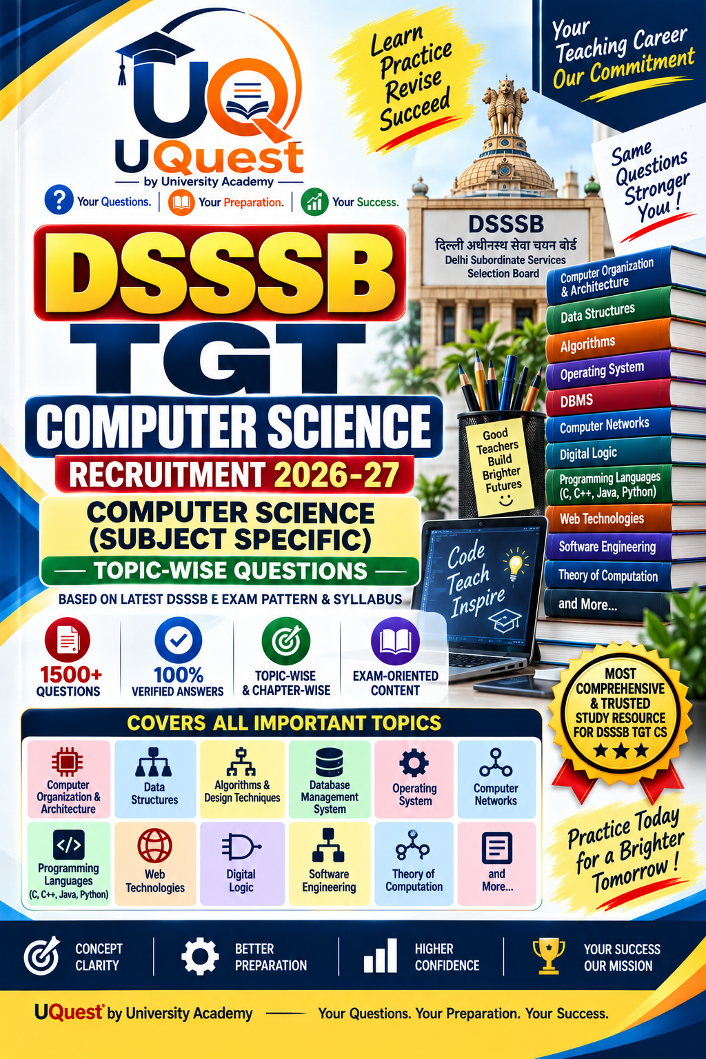 DSSSB TGT Computer Science Recruitment 2026–27 | Computer Science Subject Specific | 2,000+ Topic-Wise MCQs | UQuest