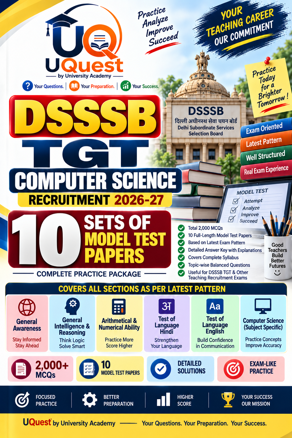 DSSSB TGT Computer Science Recruitment 2026–27 | 10 Model Test Papers | 2,000+ MCQs | UQuest