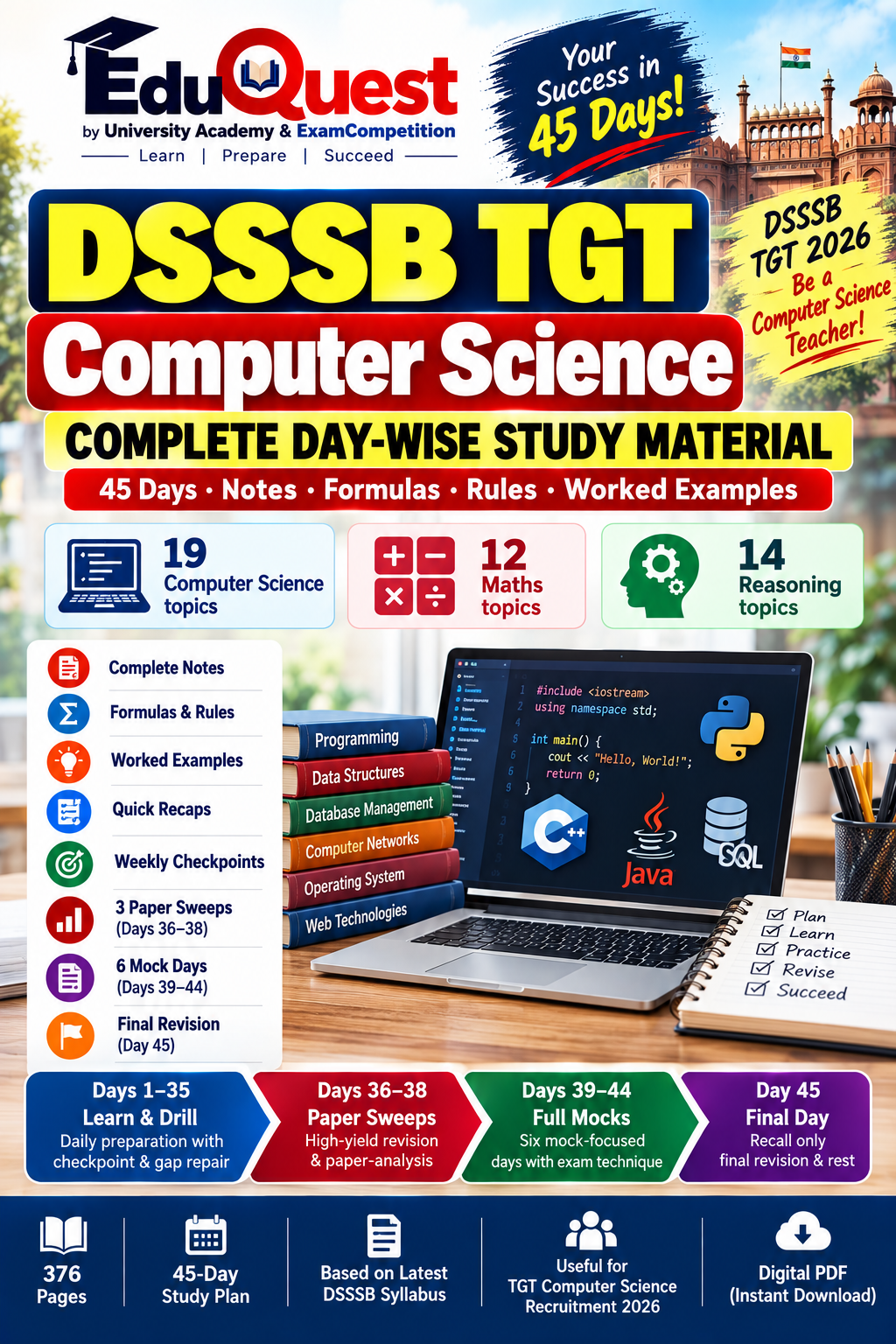 DSSSB TGT Computer Science Recruitment 2026 – 45 Days Complete Day-Wise Study Material